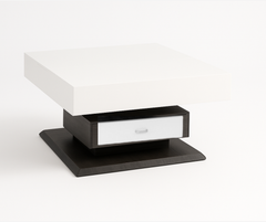 Rotating Lift-Top Coffee Table – High-Gloss White with Storage Drawer