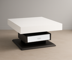 Rotating Lift-Top Coffee Table – High-Gloss White with Storage Drawer