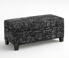 Storage Ottoman – Black Script Fabric