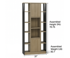 Taupe 12-Shelf Bookshelf with 2 Storage Cabinets – Two-Tone Wood & Black Frame
