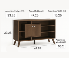 Walnut Oak Buffet / Server – Multi-Tier Storage with Silver Hardware