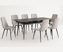 T-1472 Extendable Dining Set with Light Grey Velvet Chairs