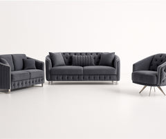Rosa Turkish Velvet Sofa Set – Black & Grey