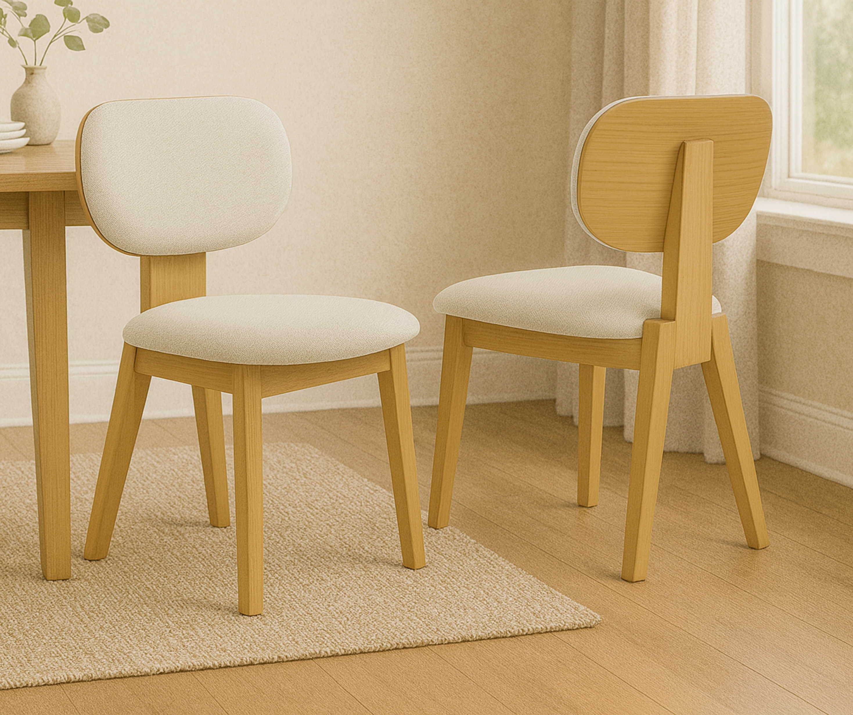 Terra Dining Chairs (Set of 2) – Natural Oak Rubberwood with Fabric Upholstery