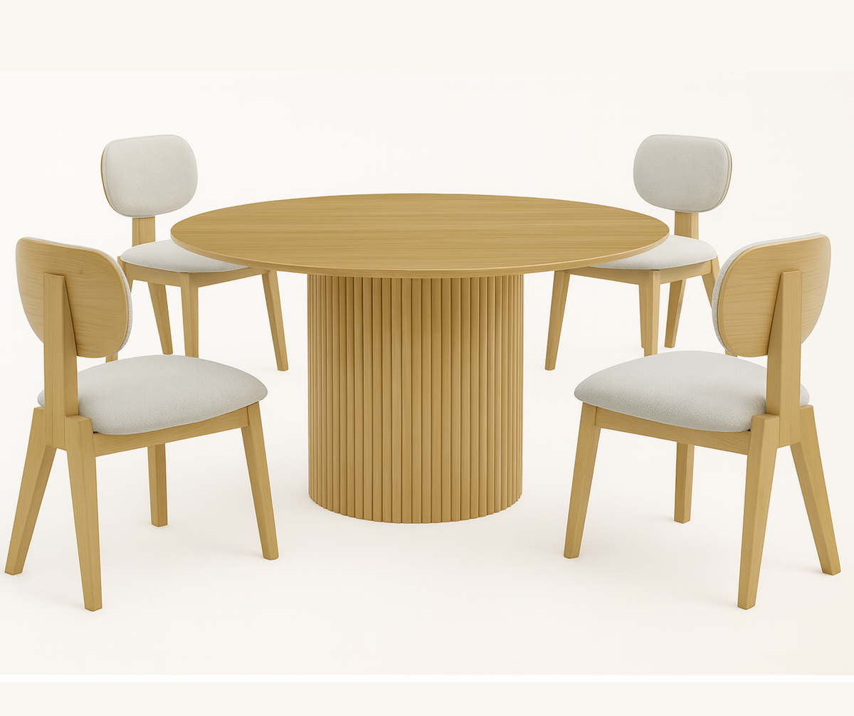 Terra 5-Piece Dining Set – Natural Oak Finish | Table + 4 Upholstered Chairs