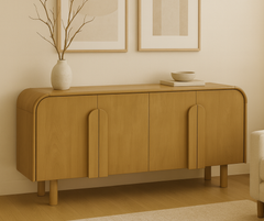 Lyaana 63" TV Stand – Natural Oak Finish with Arch Detailing