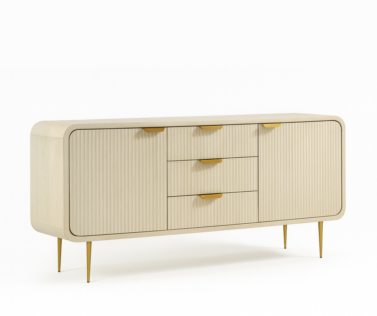 Riverside Storage Cabinet – White Mango Wood with Gold Accents