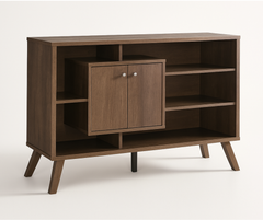 Walnut Oak Buffet / Server – Multi-Tier Storage with Silver Hardware