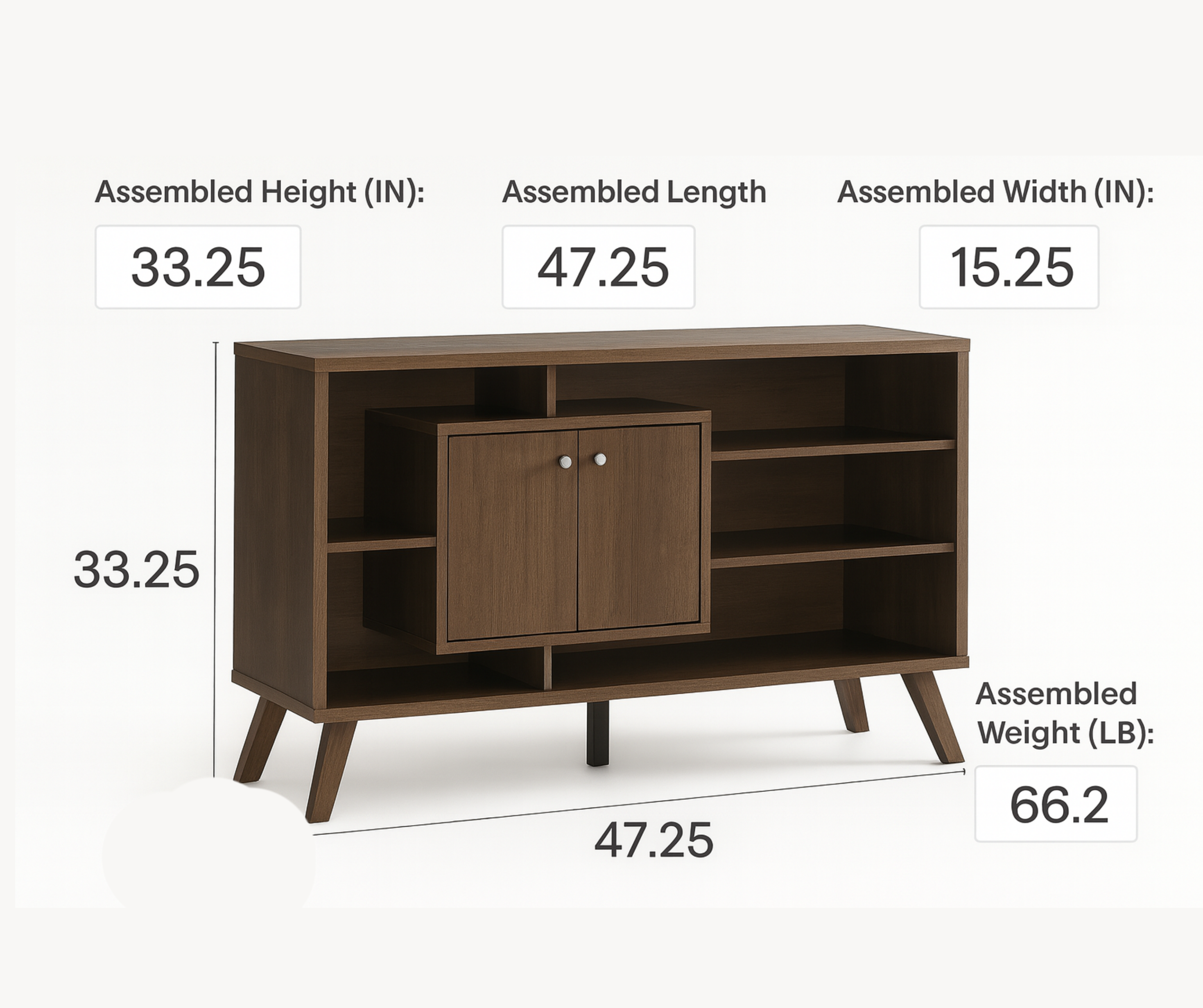 Walnut Oak Buffet / Server – Multi-Tier Storage with Silver Hardware