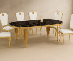 9113 7-Piece Black Marble & Gold Dining Set
