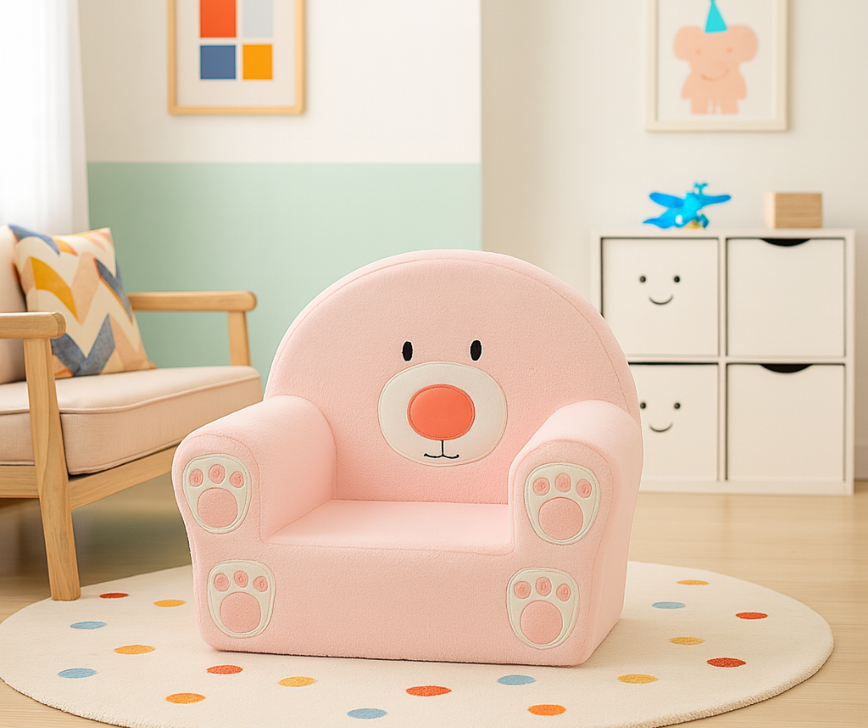 Kids Bear Chair – Pink Plush Foam Chair