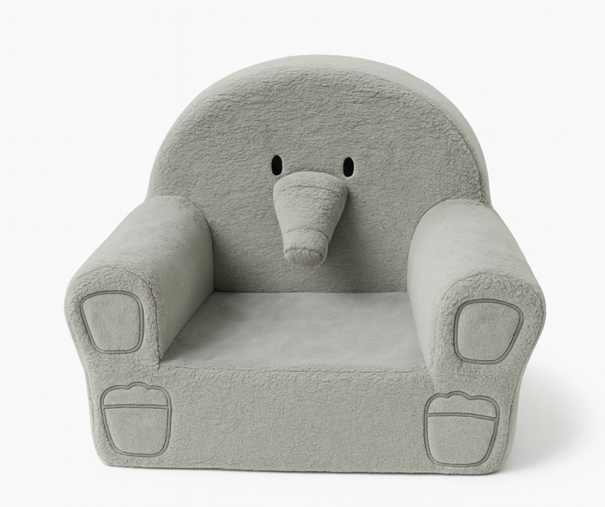 Kids Elephant Chair – Grey Plush Foam Chair