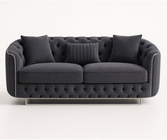 Rosa Turkish Velvet Sofa Set – Black & Grey