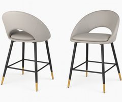 Mila Counter Stools (Set of 2) – Grey Fabric with Gold Accents