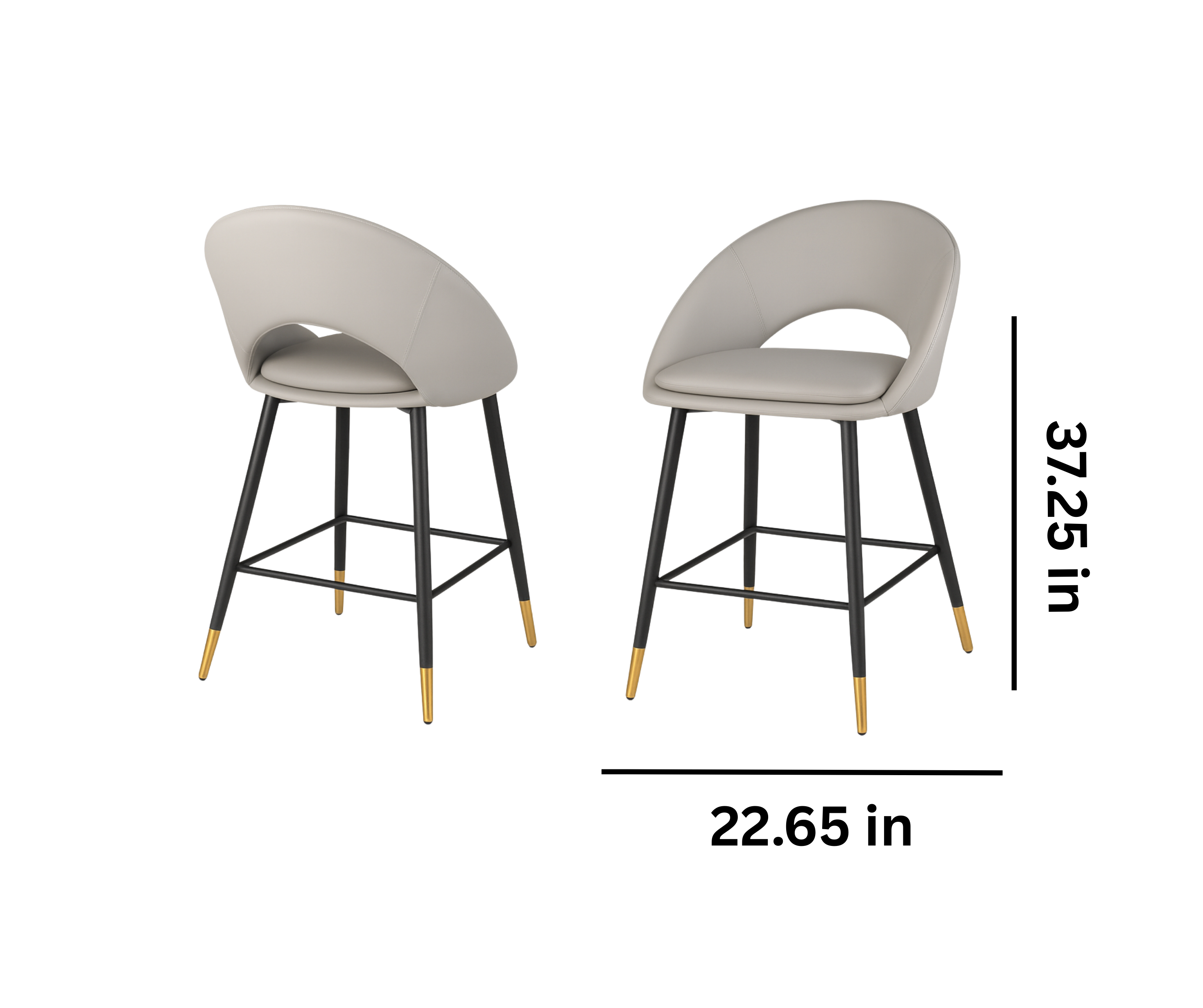 Mila Counter Stools (Set of 2) – Grey Fabric with Gold Accents