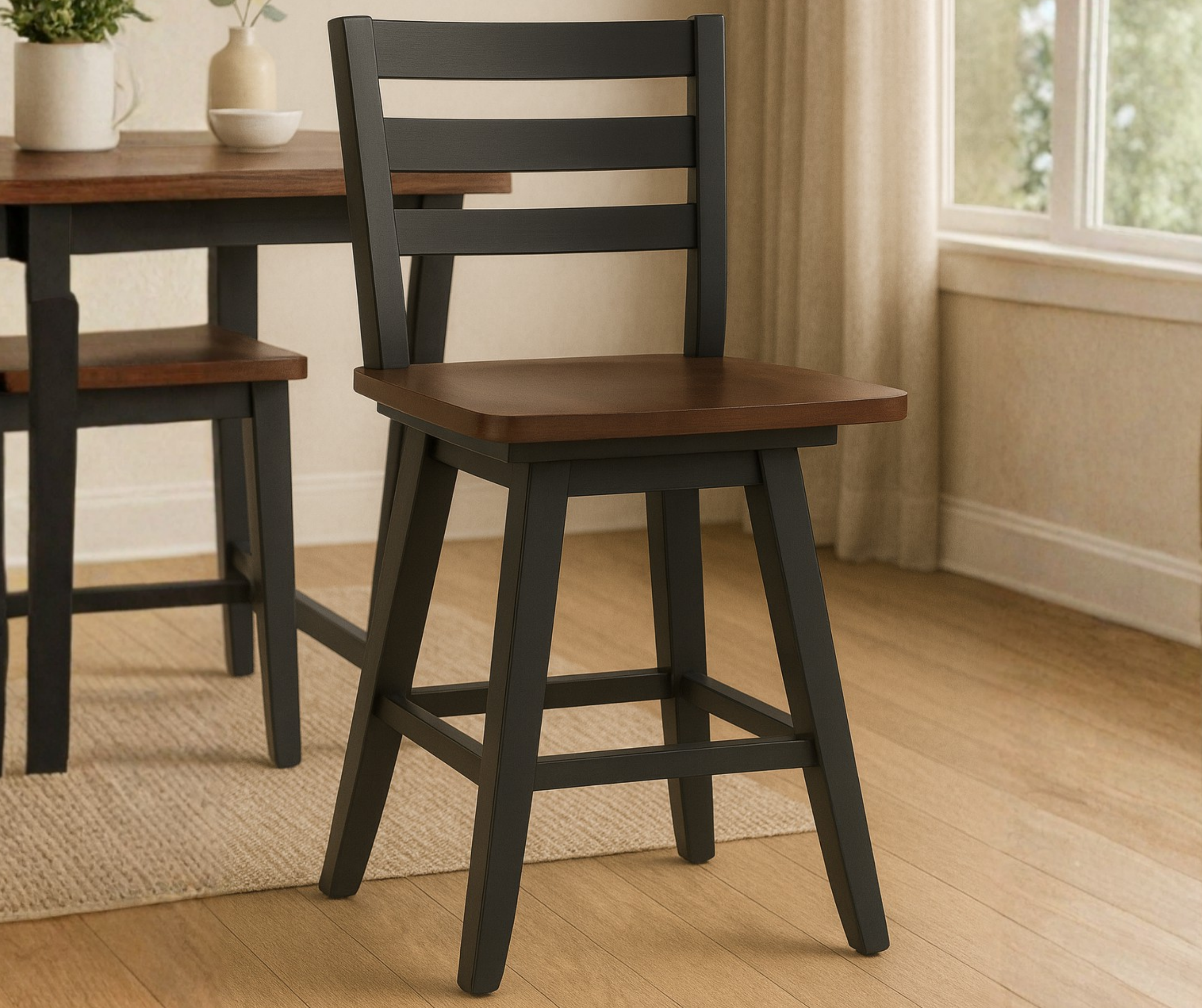 Artega Counter Stools (Set of 2) – Two-Tone Finish with 180° Swivel